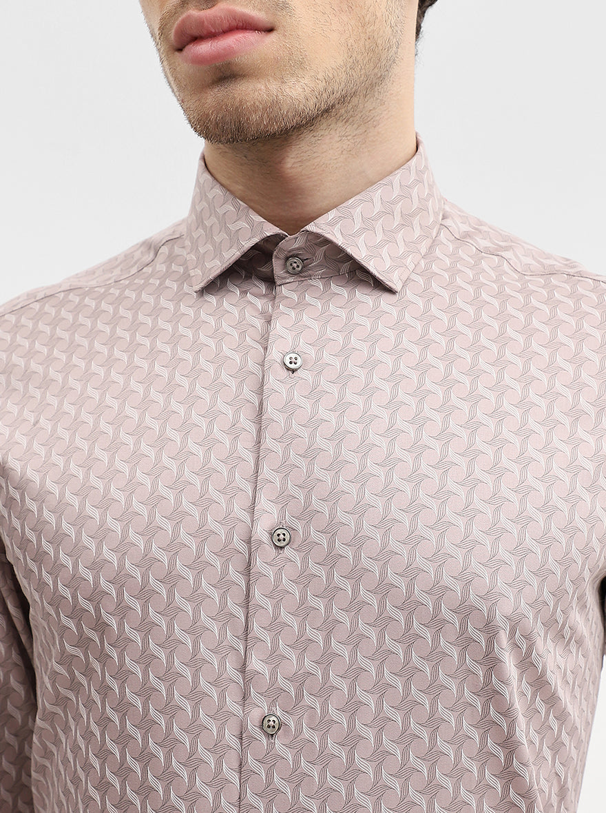 Peach Printed Slim Fit Formal Shirt | Greenfibre