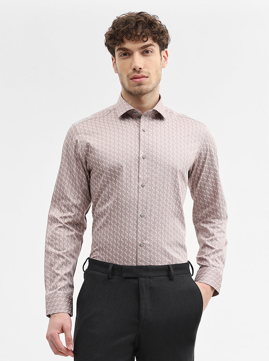 Peach Printed Slim Fit Formal Shirt | Greenfibre