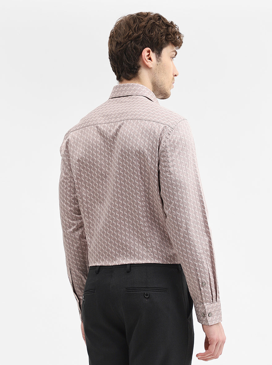 Peach Printed Slim Fit Formal Shirt | Greenfibre
