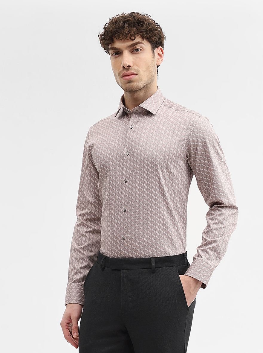 Peach Printed Slim Fit Formal Shirt | Greenfibre