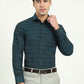 Teal Green & Black Checked Slim Fit Formal Shirt | Greenfire