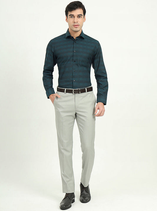 Teal Green & Black Checked Slim Fit Formal Shirt | Greenfire