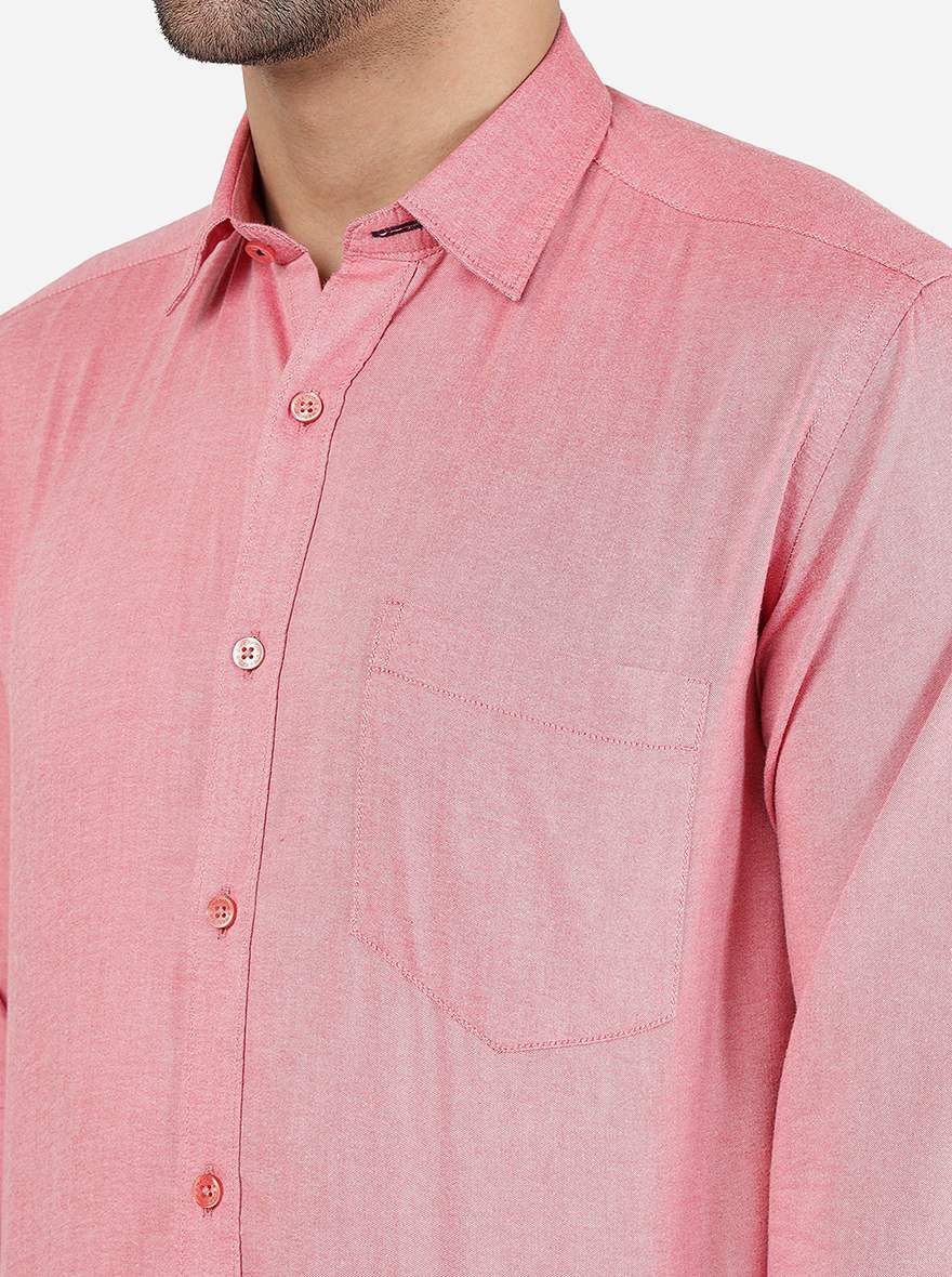 Aurora Red Solid Smart Fit Semi Casual Shirt | Greenfibre