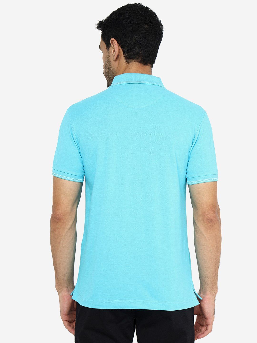 Blue Solid Slim Fit Polo T-Shirt | Greenfibre