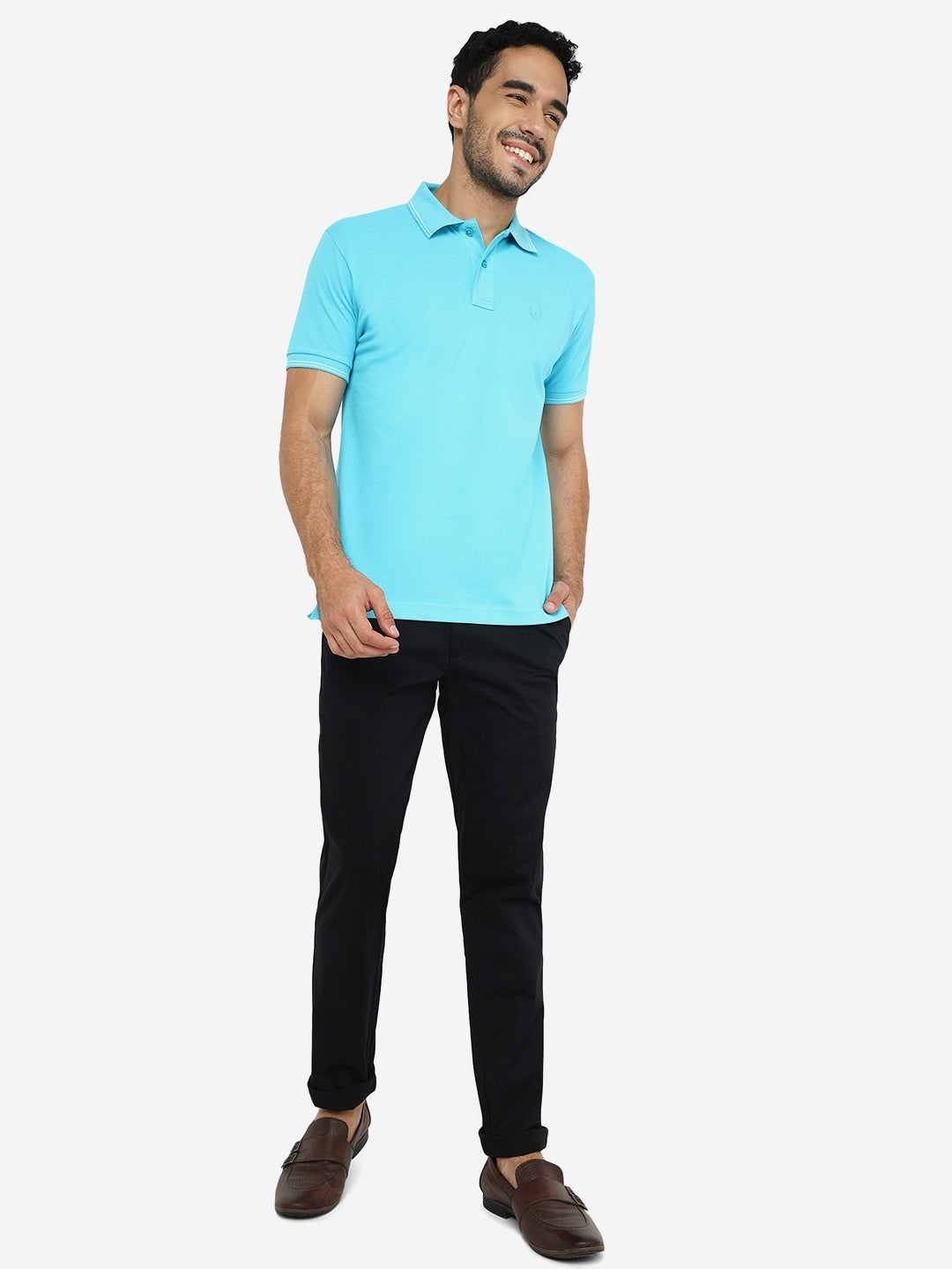 Blue Solid Slim Fit Polo T-Shirt | Greenfibre