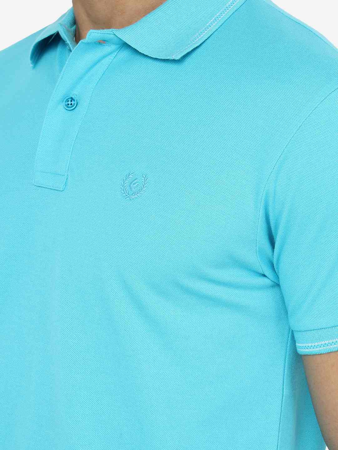 Blue Solid Slim Fit Polo T-Shirt | Greenfibre