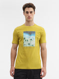 Mustard Printed Slim Fit T-Shirt | Greenfibre