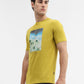 Mustard Printed Slim Fit T-Shirt | Greenfibre