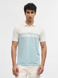 Sky Blue & Off White Striped Slim Fit Polo T-Shirt | Greenfibre