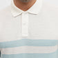 Sky Blue & Off White Striped Slim Fit Polo T-Shirt | Greenfibre