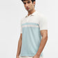 Sky Blue & Off White Striped Slim Fit Polo T-Shirt | Greenfibre