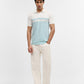 Sky Blue & Off White Striped Slim Fit Polo T-Shirt | Greenfibre