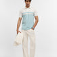 Sky Blue & Off White Striped Slim Fit Polo T-Shirt | Greenfibre