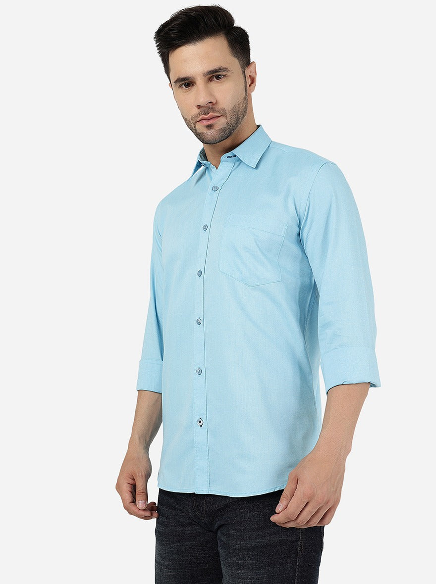 Blue Solid Smart Fit Semi Casual Shirt | Greenfibre