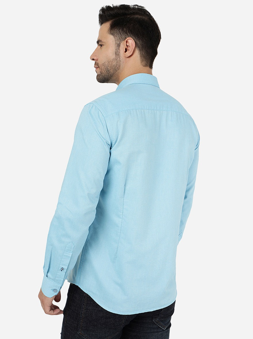 Blue Solid Smart Fit Semi Casual Shirt | Greenfibre