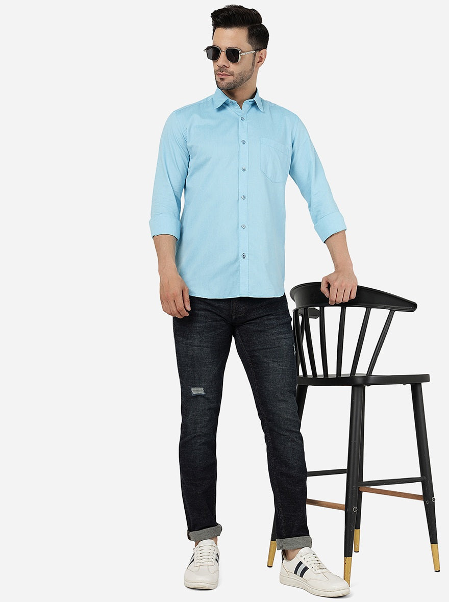 Blue Solid Smart Fit Semi Casual Shirt | Greenfibre