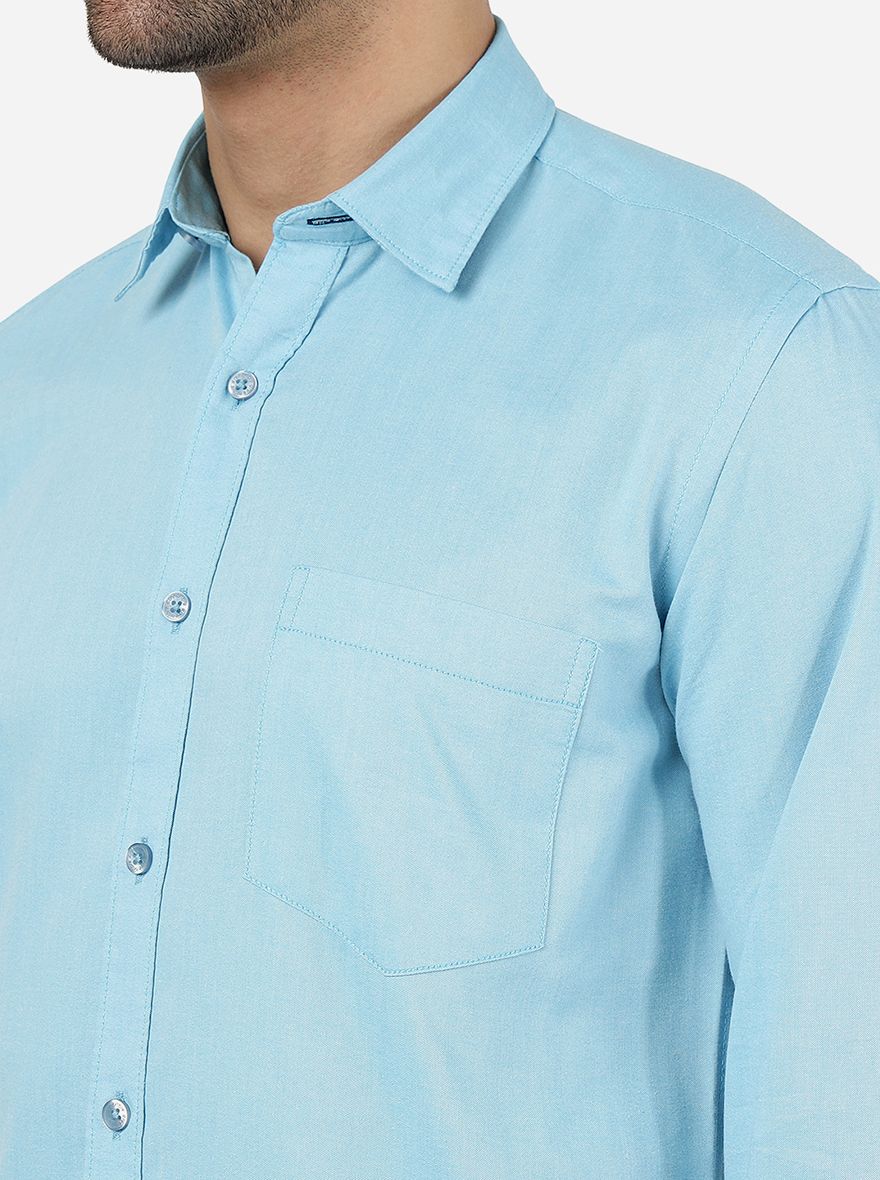 Blue Solid Smart Fit Semi Casual Shirt | Greenfibre