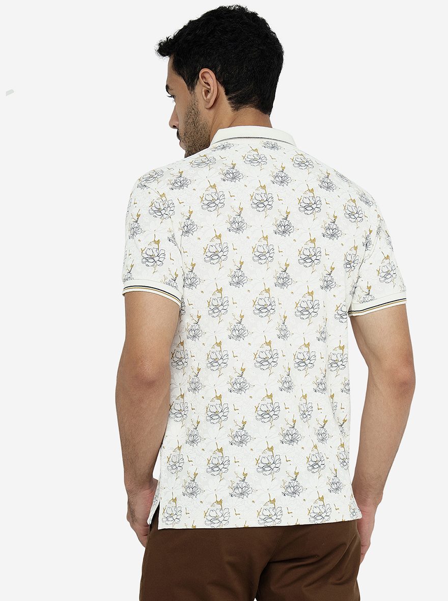 White Printed Slim Fit Polo T-Shirt | Greenfibre