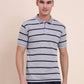 Grey & Black Striped Slim Fit Polo T-Shirt | Greenfibre