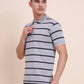 Grey & Black Striped Slim Fit Polo T-Shirt | Greenfibre