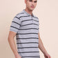 Grey & Black Striped Slim Fit Polo T-Shirt | Greenfibre