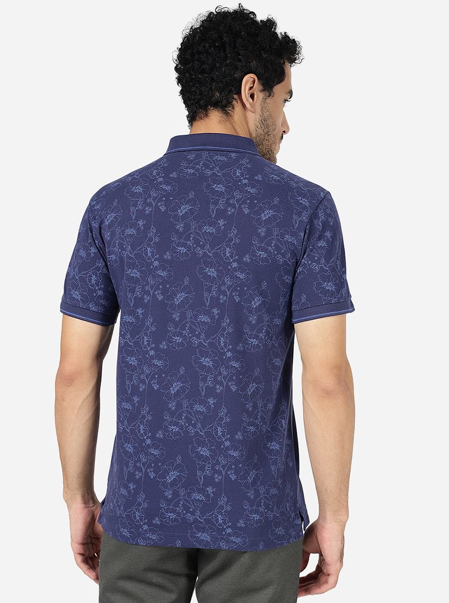 Estate Blue Printed Slim Fit Polo T-Shirt | Greenfibre