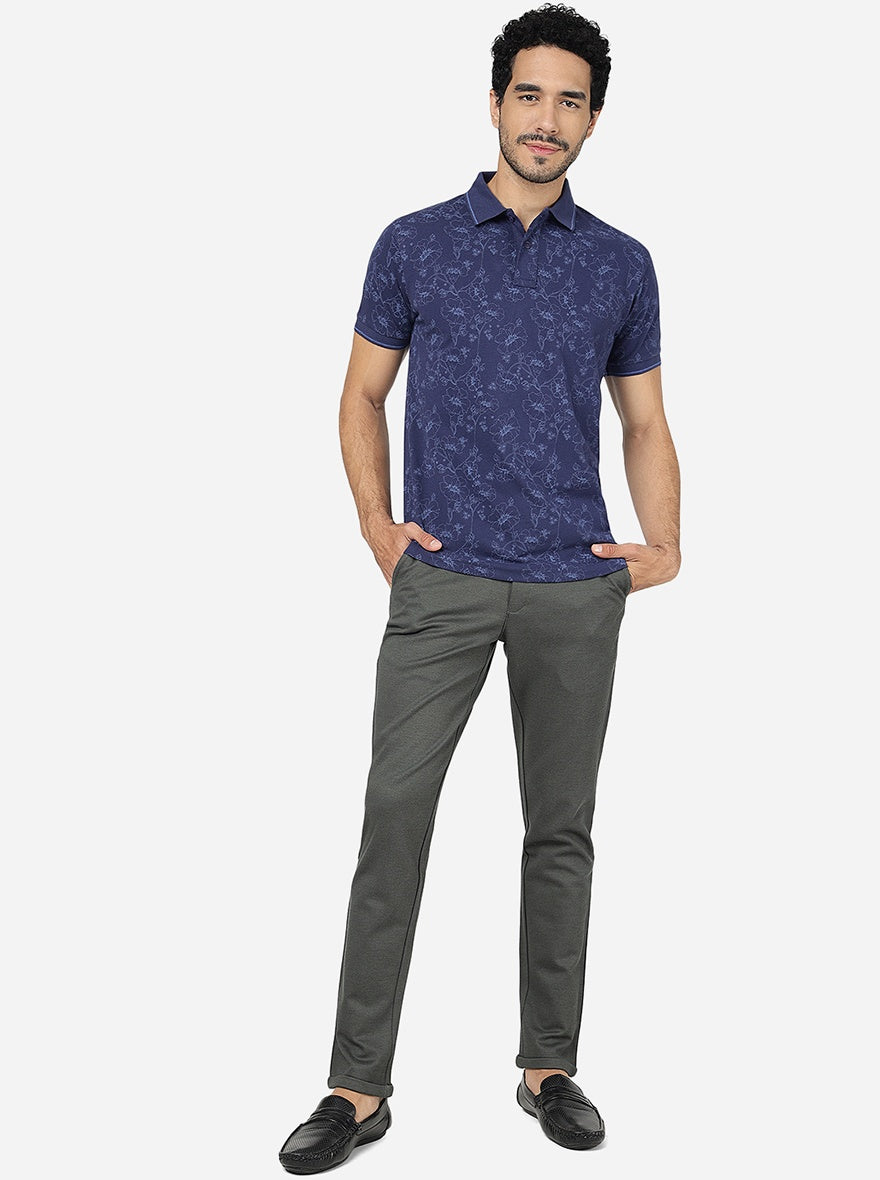 Estate Blue Printed Slim Fit Polo T-Shirt | Greenfibre