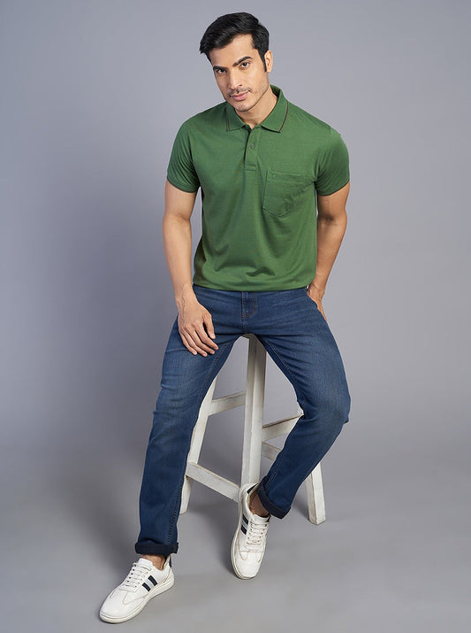 Green Solid Slim Fit Polo T-Shirt | Greenfibre