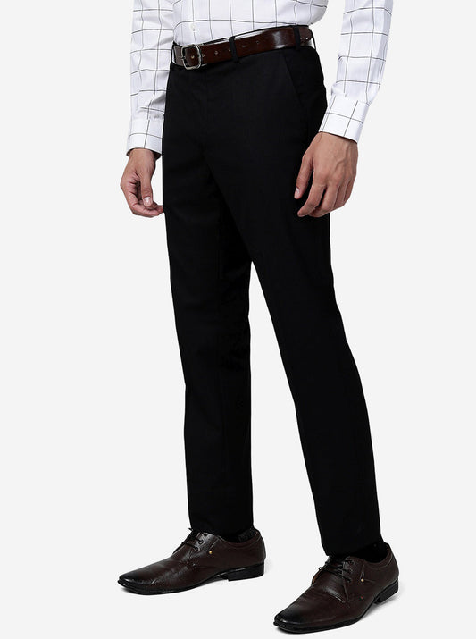 Black Solid Slim Fit Formal Trouser | Greenfibre