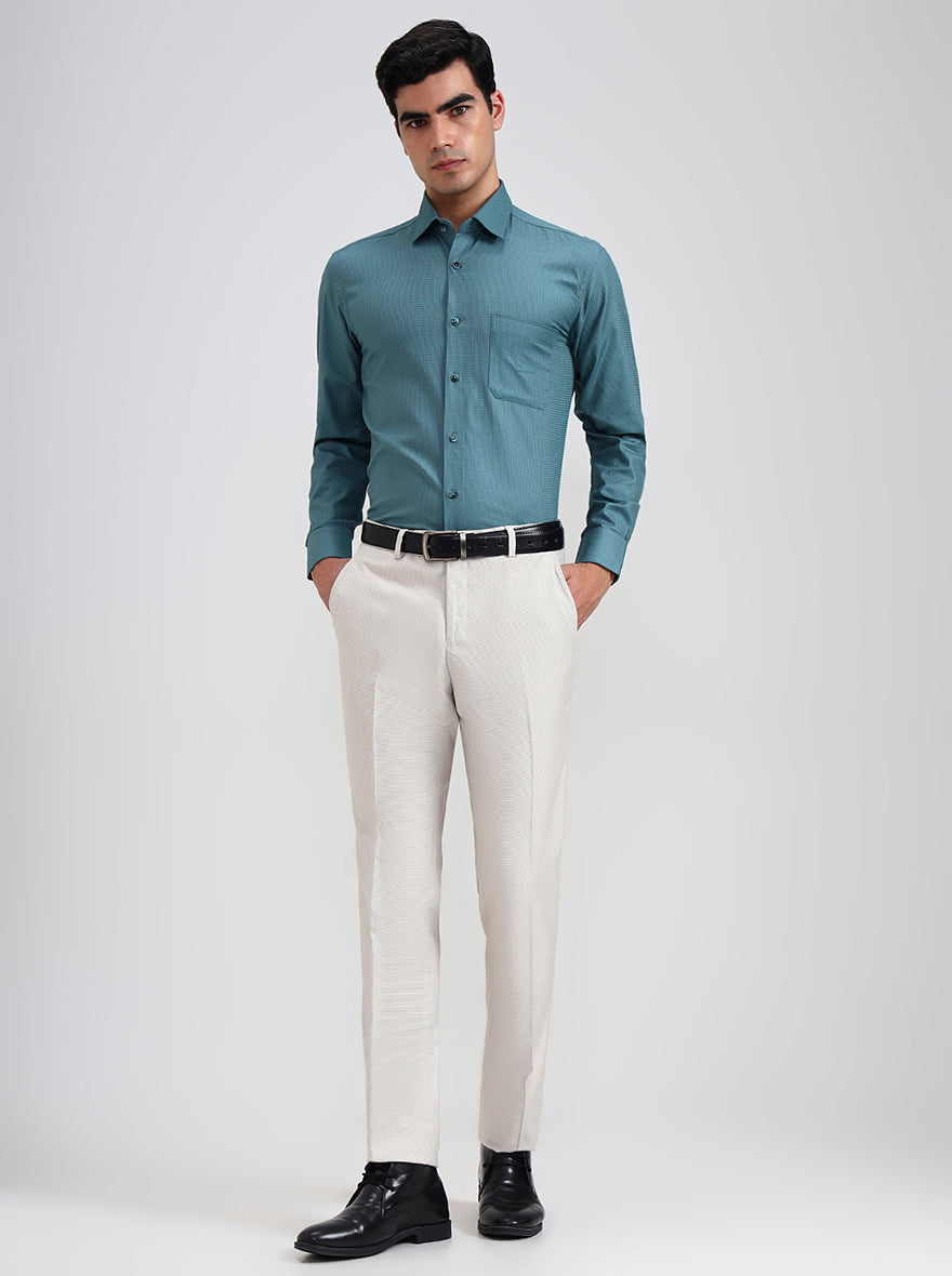 Cream Printed Slim Fit Formal Trouser | Greenfibre