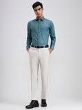 Cream Printed Slim Fit Formal Trouser | Greenfibre