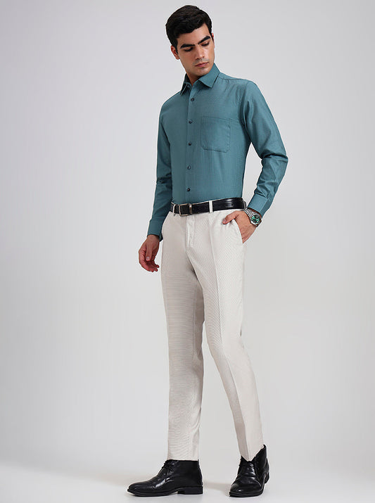 Cream Printed Slim Fit Formal Trouser | Greenfibre