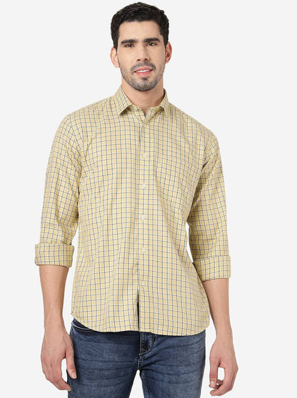 Cream Checked Smart Fit Semi Casual Shirt | Greenfibre