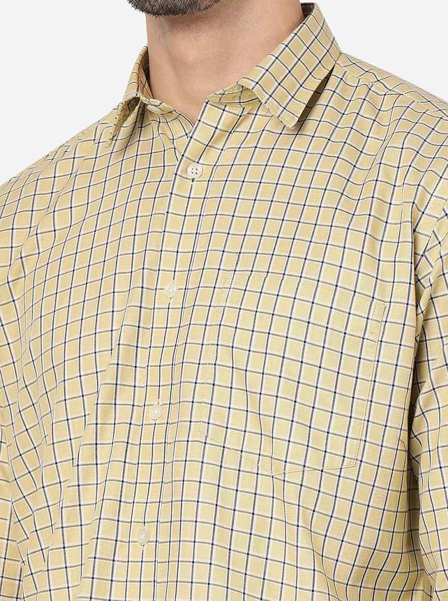 Cream Checked Smart Fit Semi Casual Shirt | Greenfibre