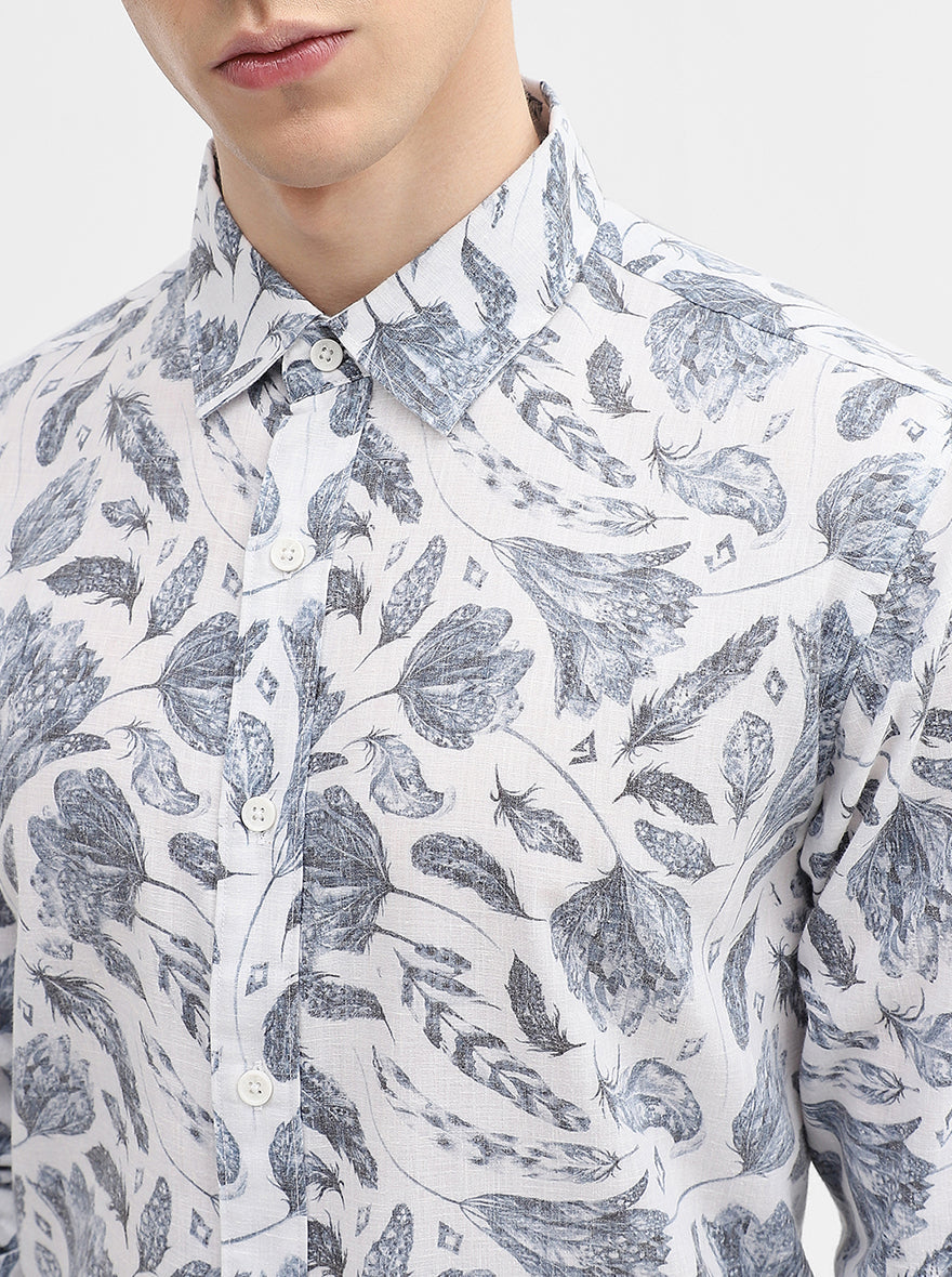 Blue Printed Slim Fit Casual Shirt | Greenfibre
