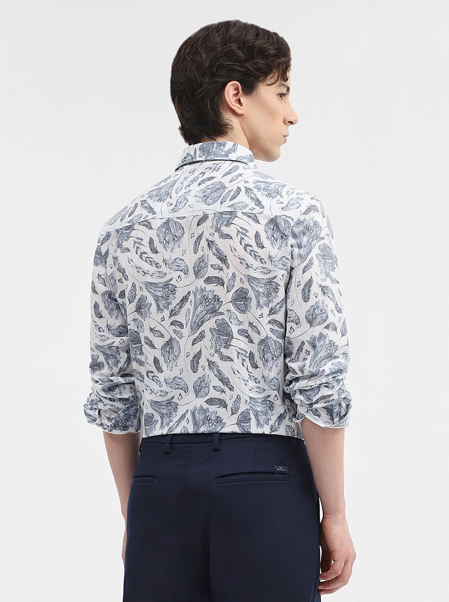 Blue Printed Slim Fit Casual Shirt | Greenfibre