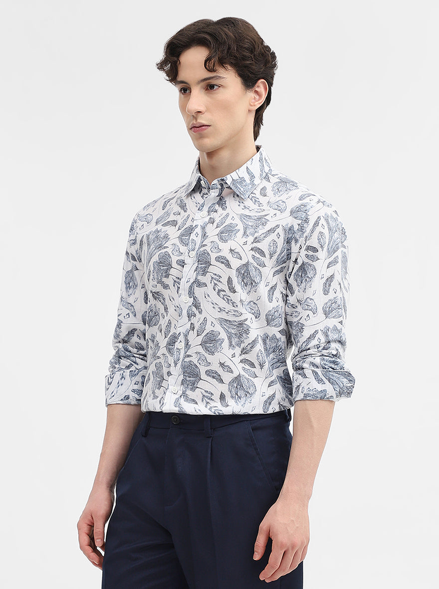 Blue Printed Slim Fit Casual Shirt | Greenfibre
