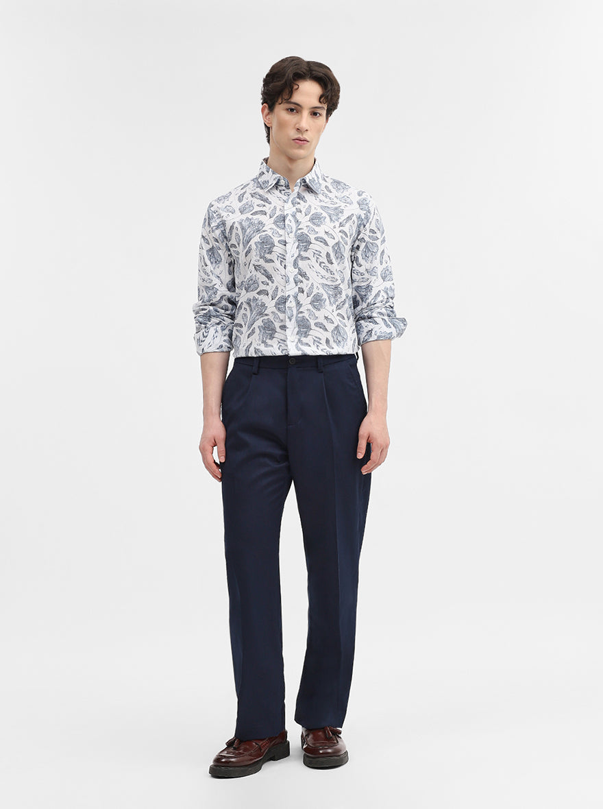 Blue Printed Slim Fit Casual Shirt | Greenfibre