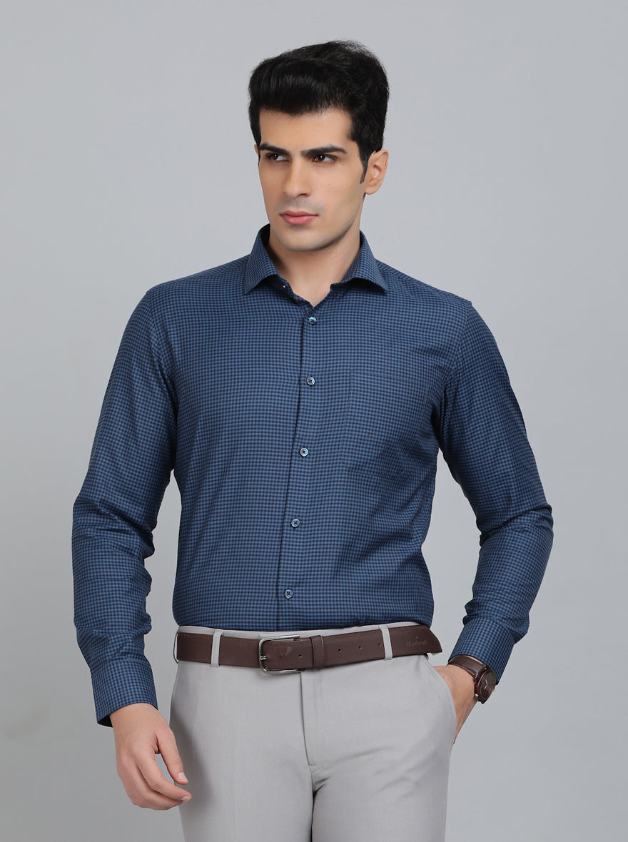 Blue Checked Slim Fit Formal Shirt | Greenfibre