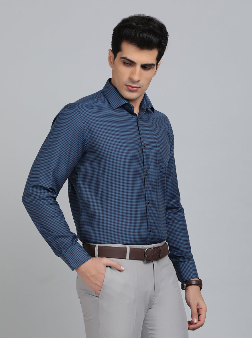 Blue Checked Slim Fit Formal Shirt | Greenfibre