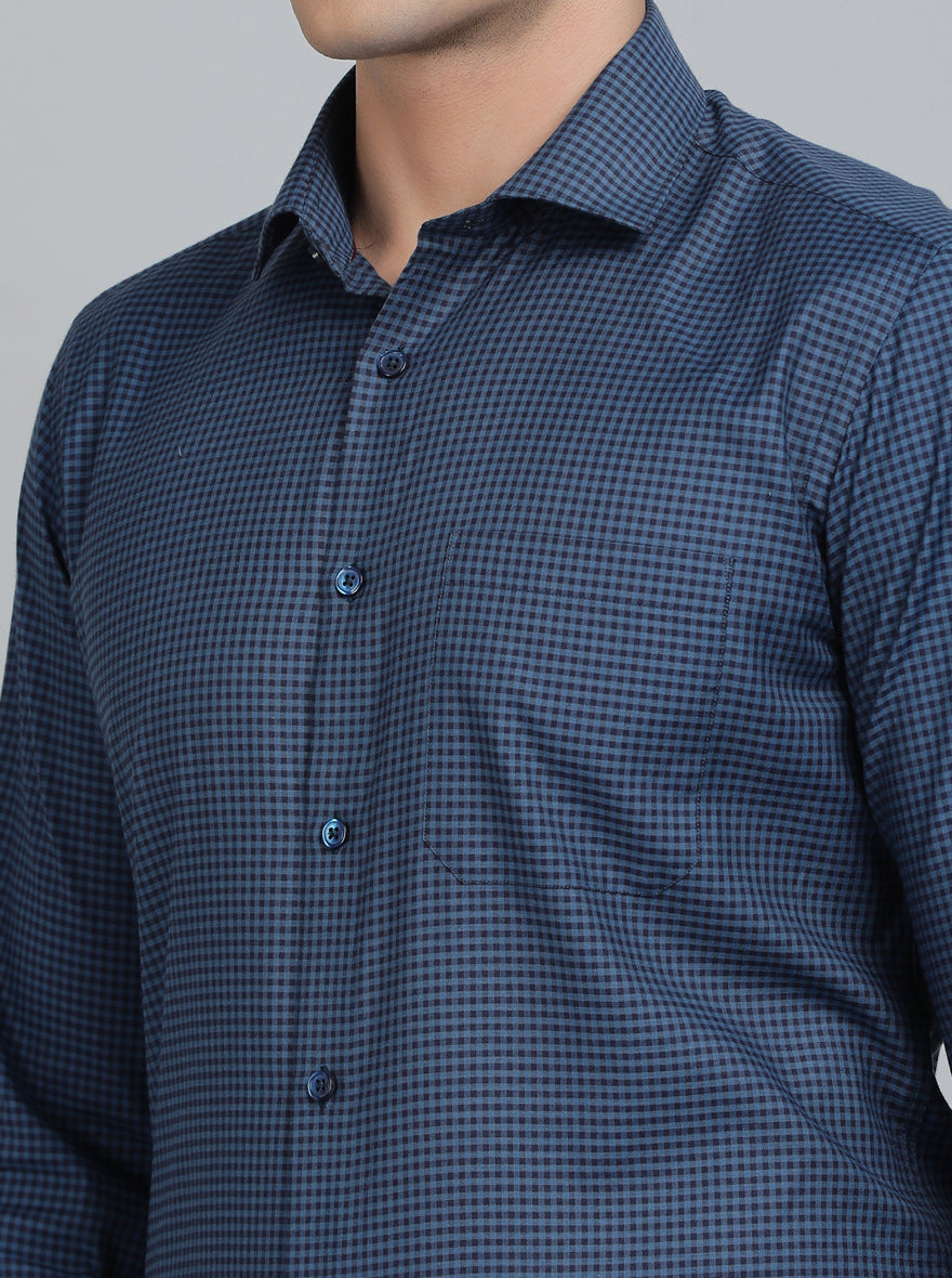 Blue Checked Slim Fit Formal Shirt | Greenfibre