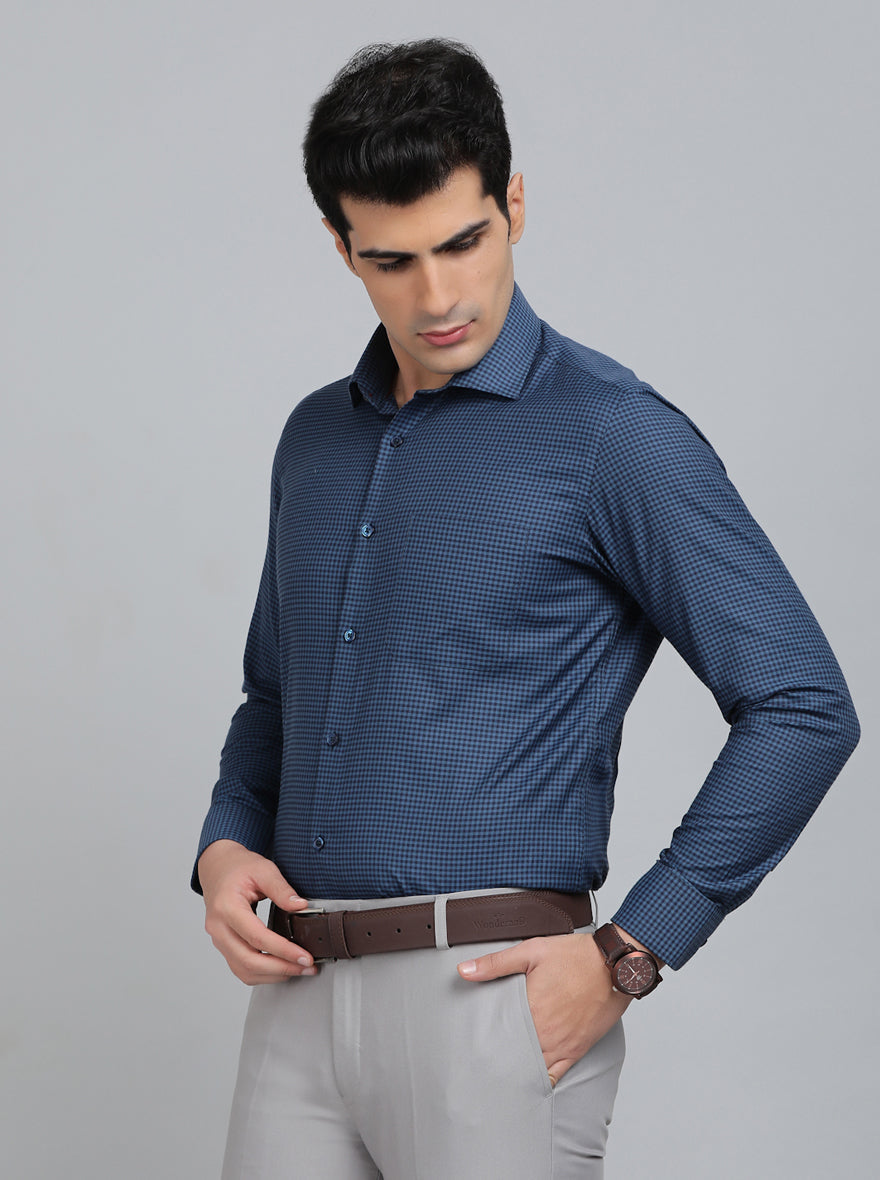 Blue Checked Slim Fit Formal Shirt | Greenfibre