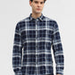 Navy Blue Checked Slim Fit Casual Shirt | Greenfibre