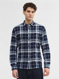 Navy Blue Checked Slim Fit Casual Shirt | Greenfibre