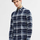 Navy Blue Checked Slim Fit Casual Shirt | Greenfibre