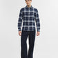 Navy Blue Checked Slim Fit Casual Shirt | Greenfibre