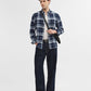 Navy Blue Checked Slim Fit Casual Shirt | Greenfibre