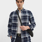 Navy Blue Checked Slim Fit Casual Shirt | Greenfibre