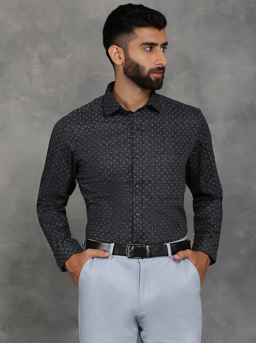 Black Printed Slim Fit Formal Shirt | GreenFibre