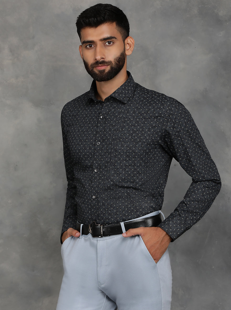 Black Printed Slim Fit Formal Shirt | GreenFibre